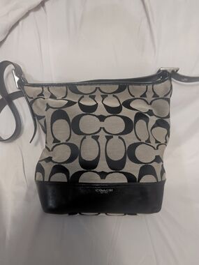 Coach Signature Canvas Shoulder Bag in Black and Beige